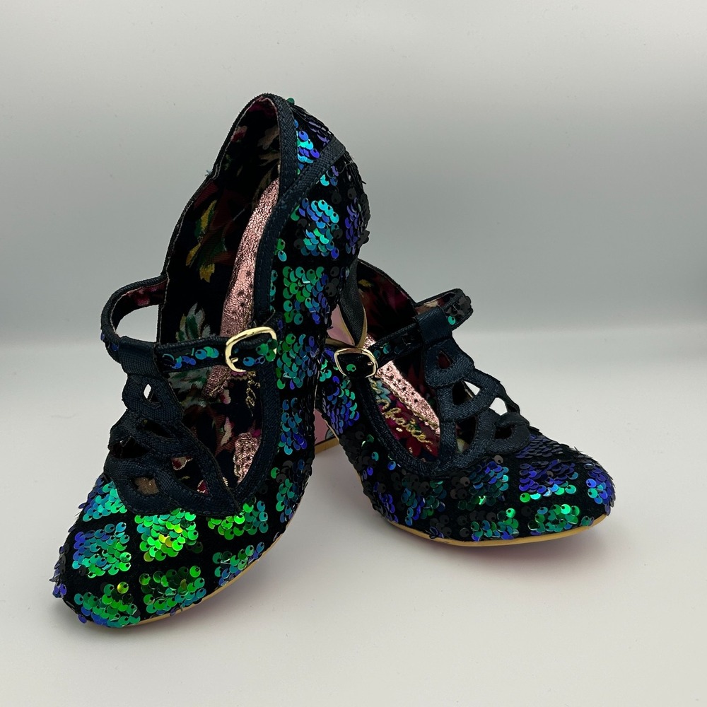 Irregular Choice Green Blue Sequin Party Heels Holiday Christmas Mermaid Oz -6.5 - Picture 6 of 16